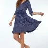 Roman Blue Polka Dot Contrast Print Stretch Dress 1 Roman Blue Polka Dot Contrast Print Stretch Dress -Roman Sales Shop unnamed file 13174