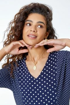 Roman Blue Polka Dot Contrast Print Stretch Dress 11 Roman Blue Polka Dot Contrast Print Stretch Dress -Roman Sales Shop unnamed file 13177