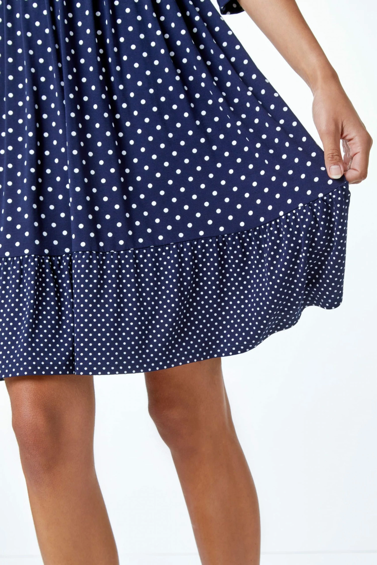 Roman Blue Polka Dot Contrast Print Stretch Dress 7 Roman Blue Polka Dot Contrast Print Stretch Dress - Image 5