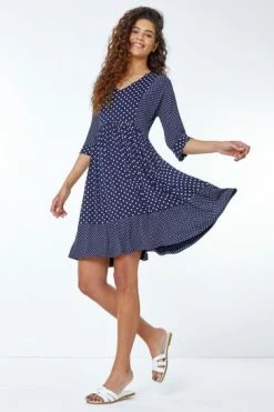 Roman Blue Polka Dot Contrast Print Stretch Dress 13 Roman Blue Polka Dot Contrast Print Stretch Dress -Roman Sales Shop unnamed file 13179