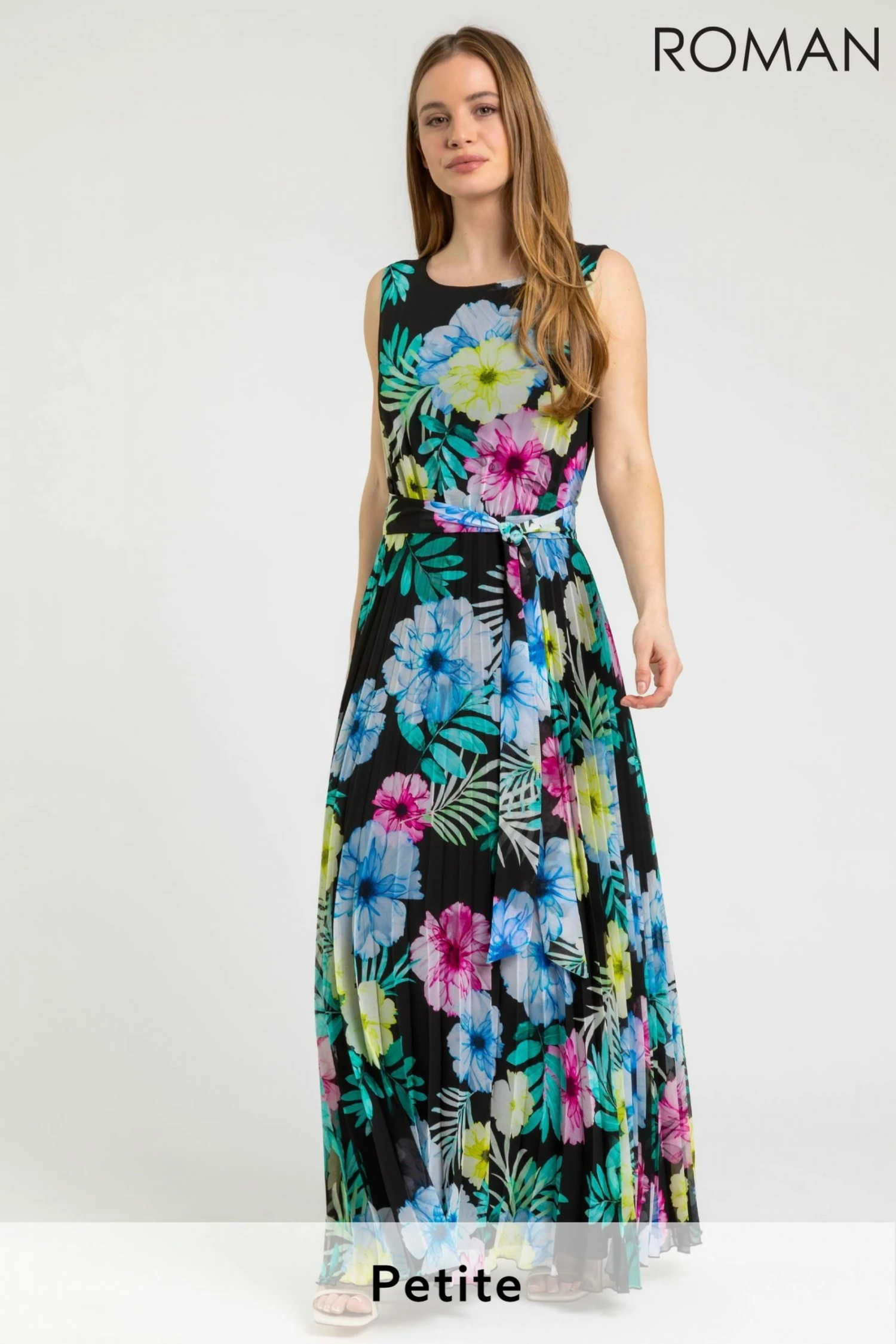 Roman Black Petite Floral Pleated Maxi Dress 3 Roman Black Petite Floral Pleated Maxi Dress