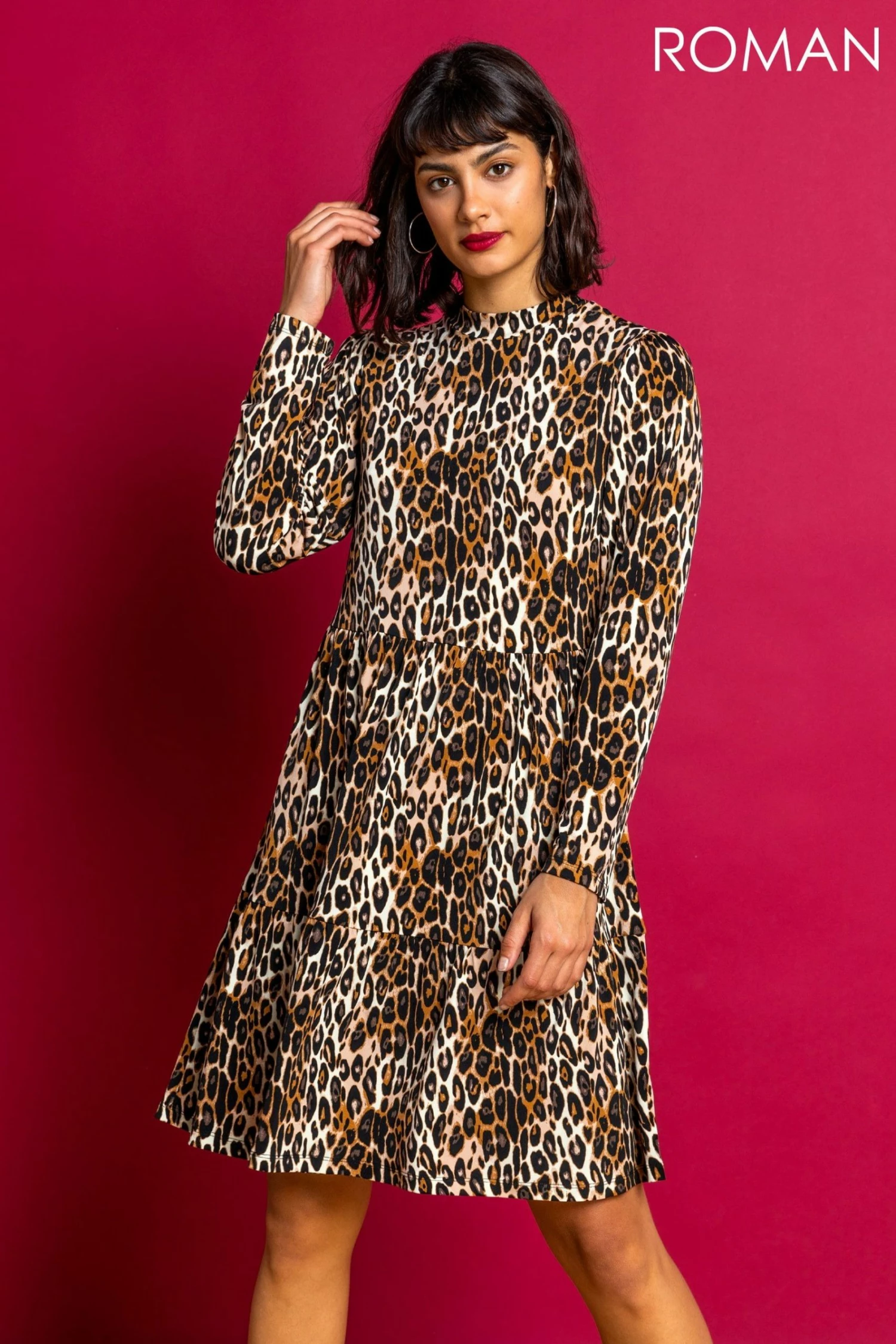 Roman Brown Animal Print Skater Dress 3 Roman Brown Animal Print Skater Dress