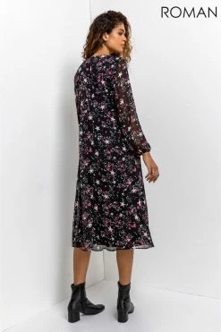Roman Black Star Print Chiffon Midi Dress 9 Roman Black Star Print Chiffon Midi Dress -Roman Sales Shop unnamed file 13187