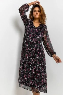 Roman Black Star Print Chiffon Midi Dress 11 Roman Black Star Print Chiffon Midi Dress -Roman Sales Shop unnamed file 13189