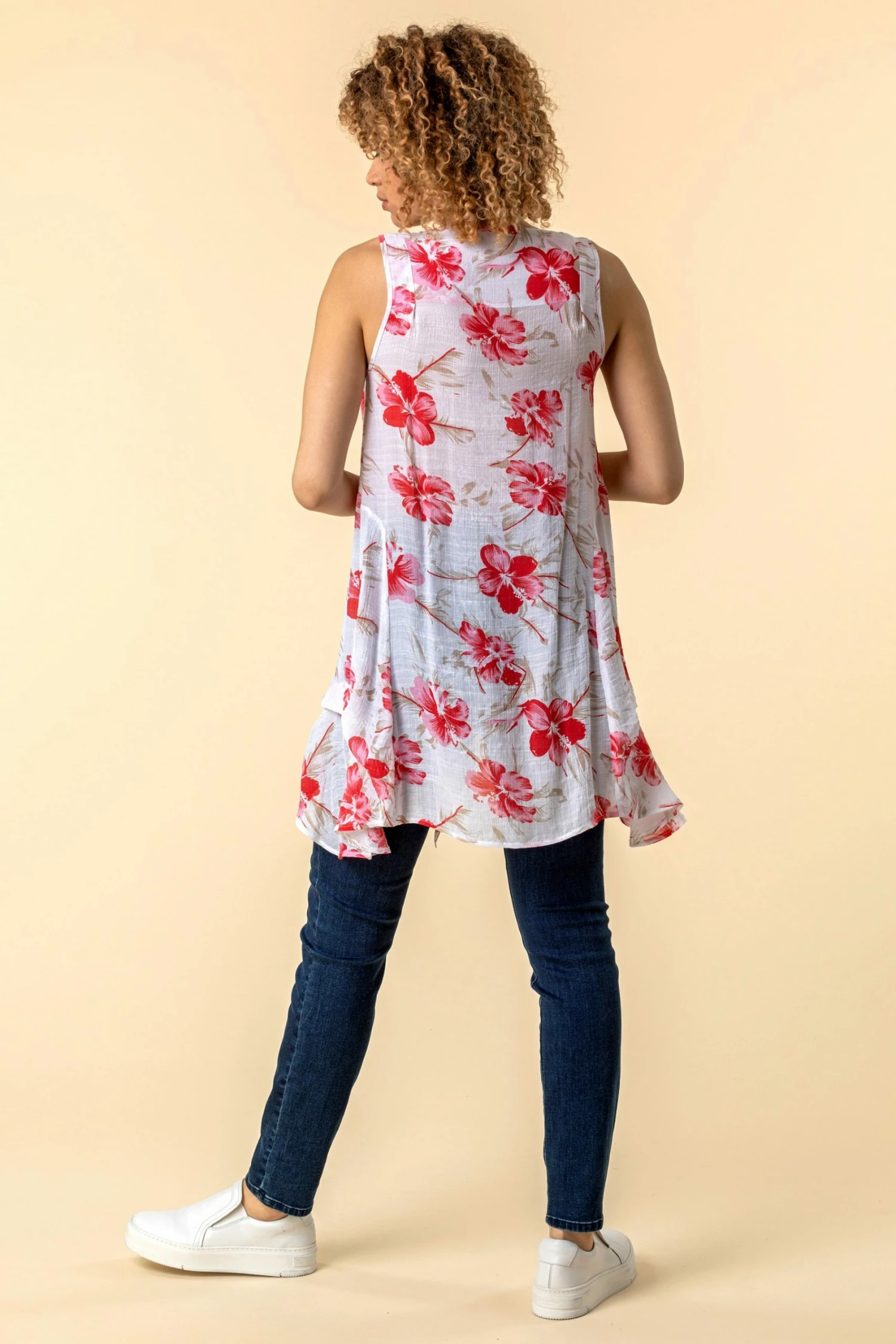 Roman Red Floral Print Crinkle Tunic Top 4 Roman Red Floral Print Crinkle Tunic Top - Image 2