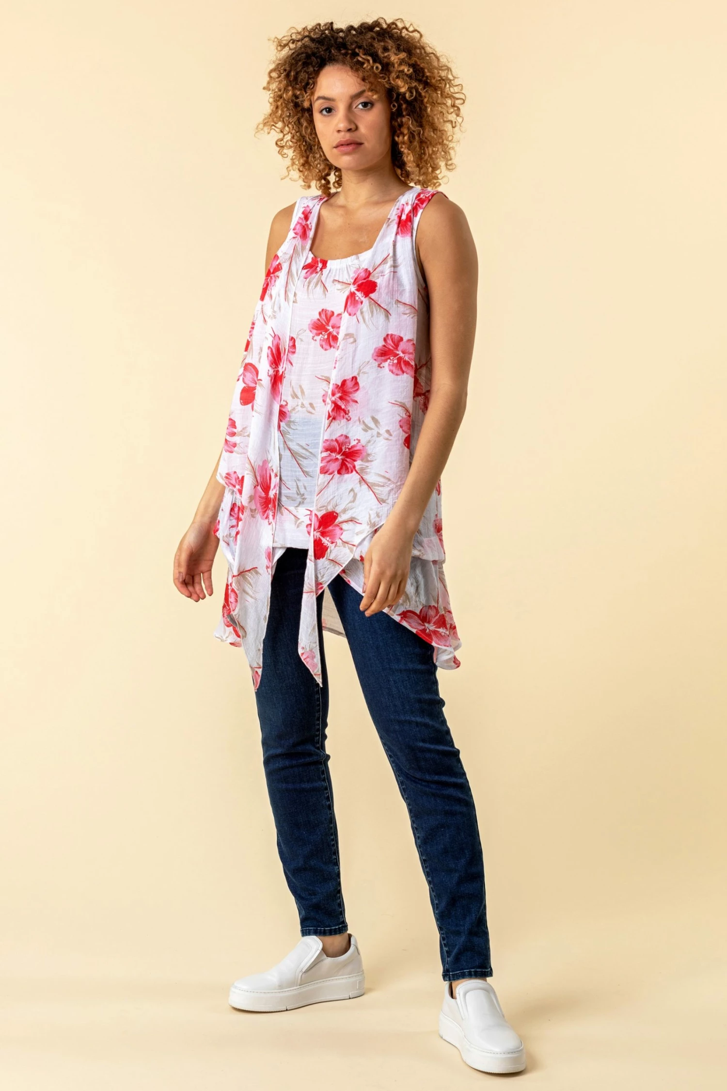 Roman Red Floral Print Crinkle Tunic Top 5 Roman Red Floral Print Crinkle Tunic Top - Image 3