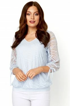 Roman Blue Burnout Tie Sleeve Overlay Top
