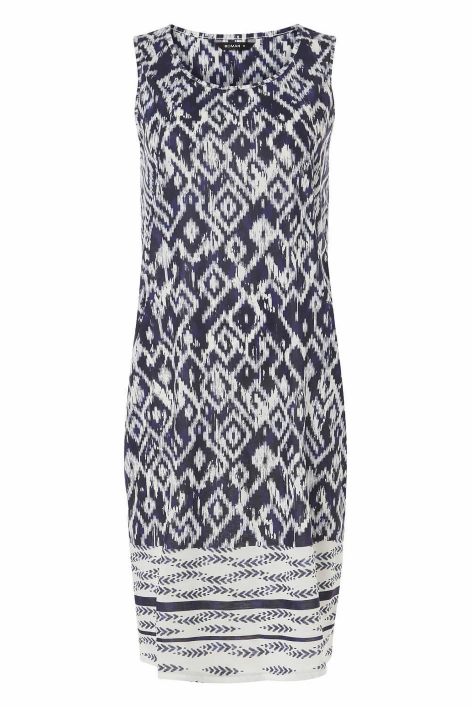 Roman Navy Abstract Border Print Jersey Shift Dress 6 Roman Navy Abstract Border Print Jersey Shift Dress - Image 4