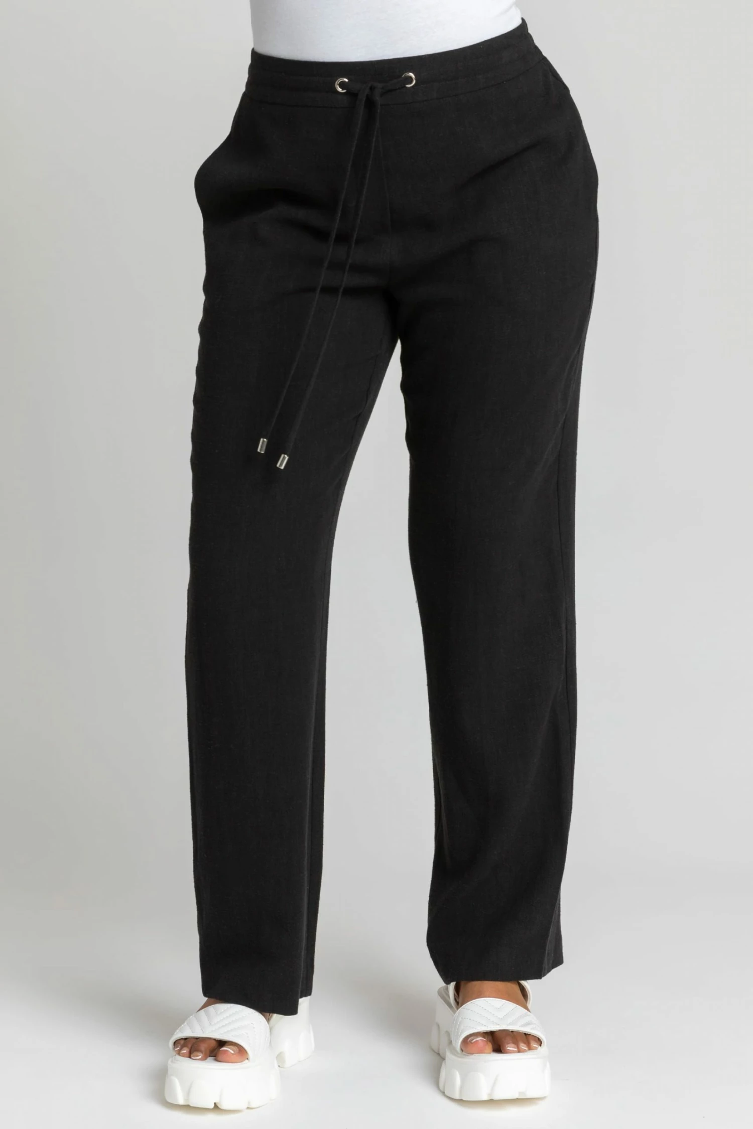 Roman Black Petite Woven Tie Front Joggers 3 Roman Black Petite Woven Tie Front Joggers