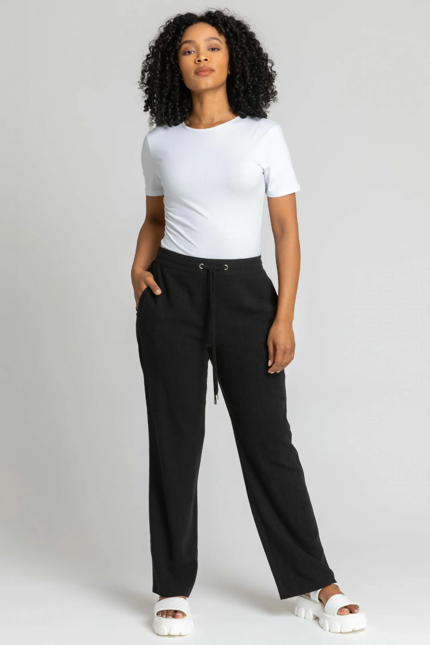 Roman Black Petite Woven Tie Front Joggers 5 Roman Black Petite Woven Tie Front Joggers - Image 3