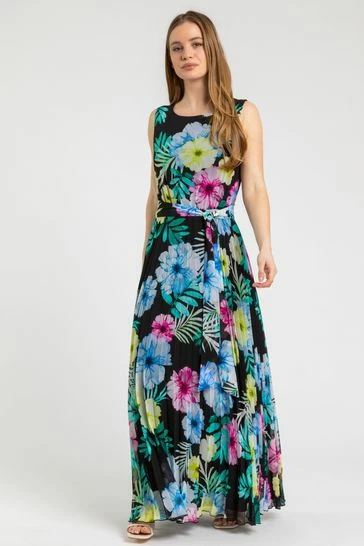 Roman Black Petite Floral Pleated Maxi Dress 7 Roman Black Petite Floral Pleated Maxi Dress - Image 5