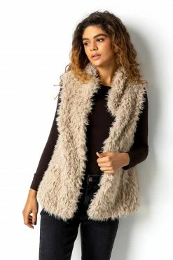 Roman Camel Faux Fur Fluffy Gilet