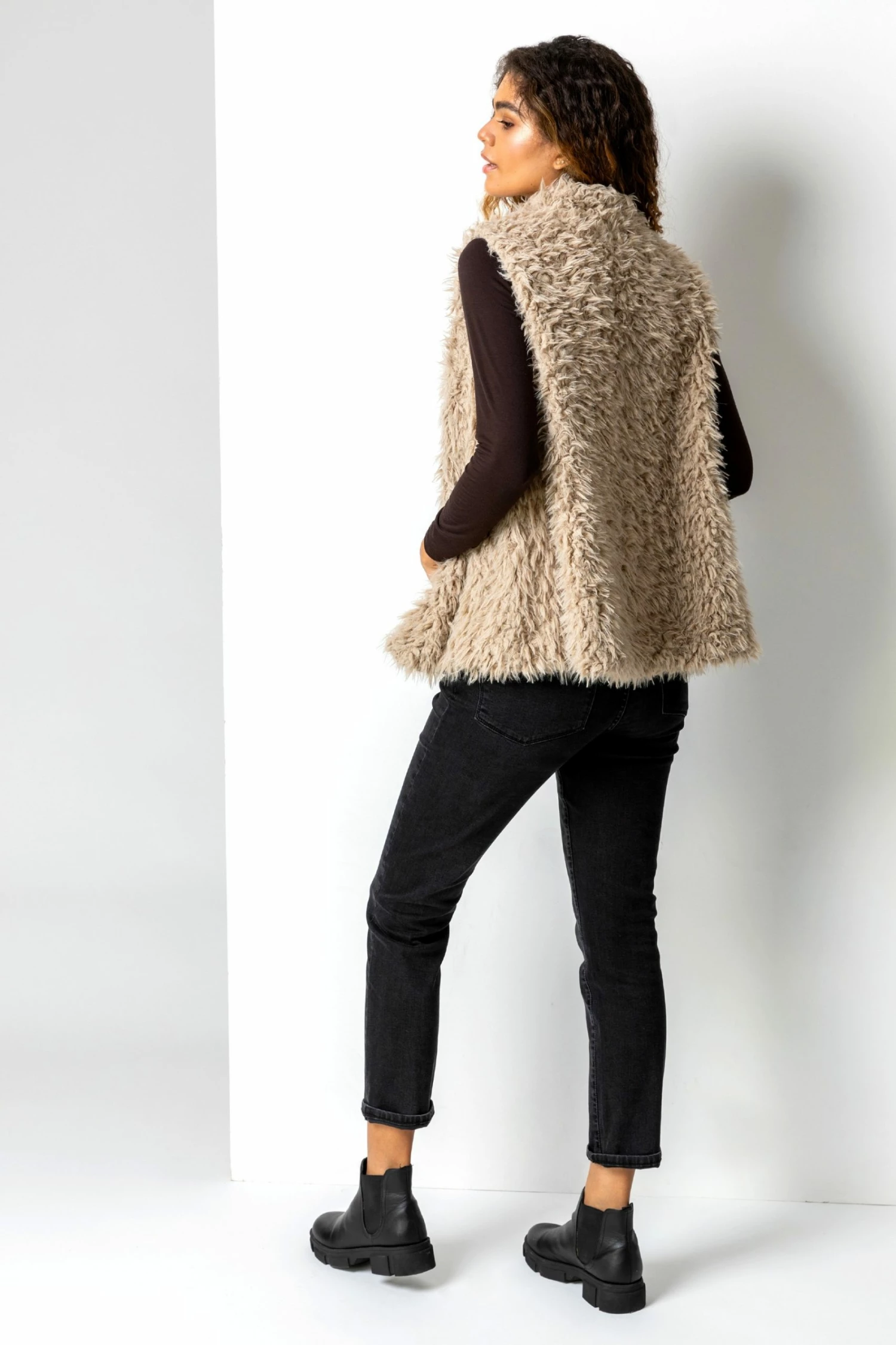 Roman Camel Faux Fur Fluffy Gilet 5 Roman Camel Faux Fur Fluffy Gilet - Image 3