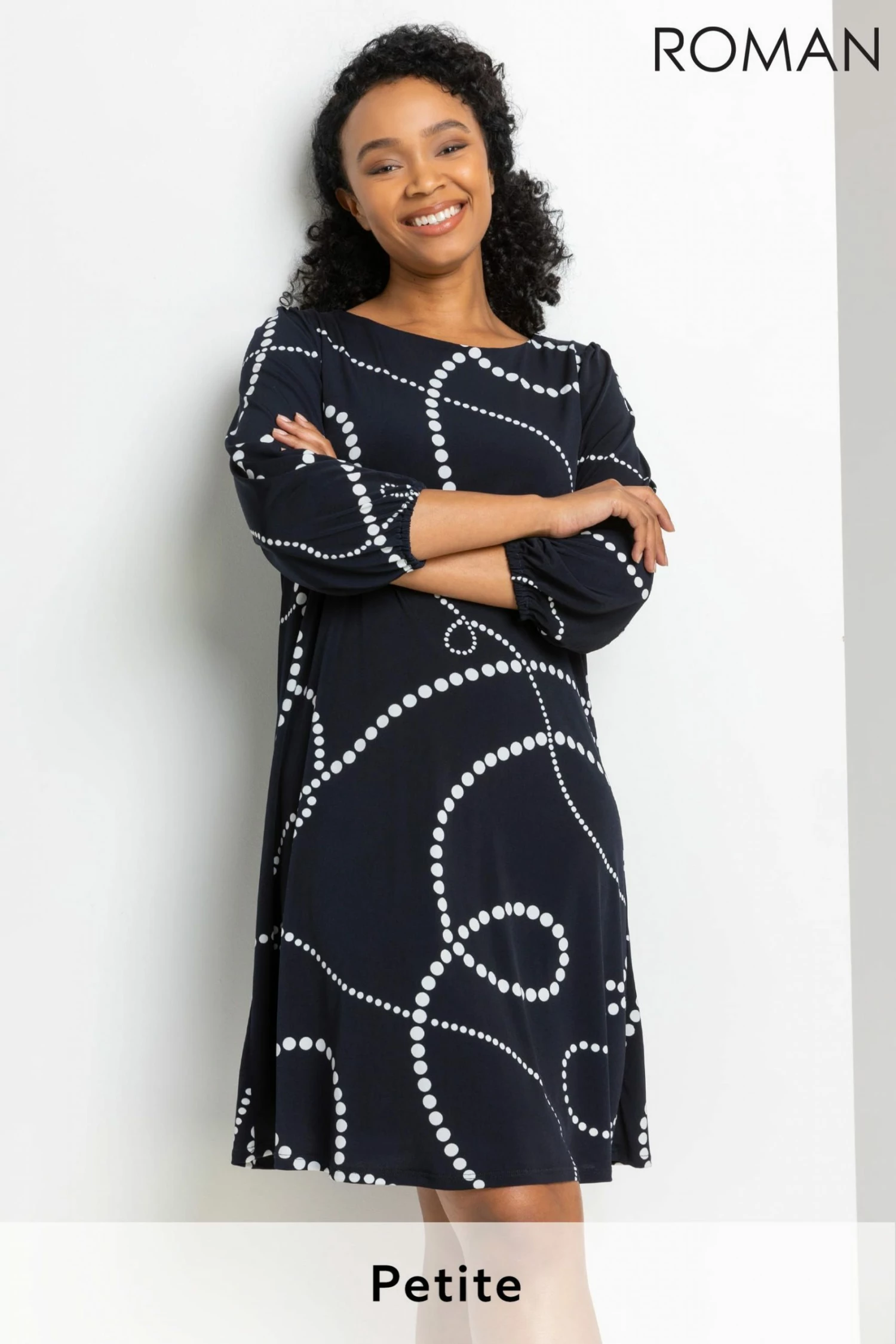 Roman Blue Petite Linear Spot Print Shift Dress 3 Roman Blue Petite Linear Spot Print Shift Dress