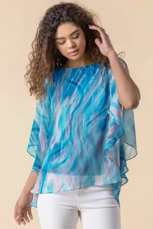 Roman Blue Abstract Print Chiffon Top 7 Roman Blue Abstract Print Chiffon Top - Image 5