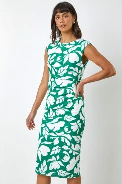 Roman Green Leaf Print Scuba Shift Dress