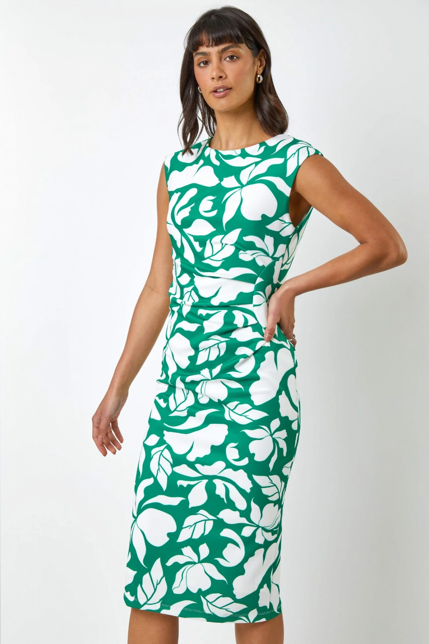 Roman Green Leaf Print Scuba Shift Dress 3 Roman Green Leaf Print Scuba Shift Dress