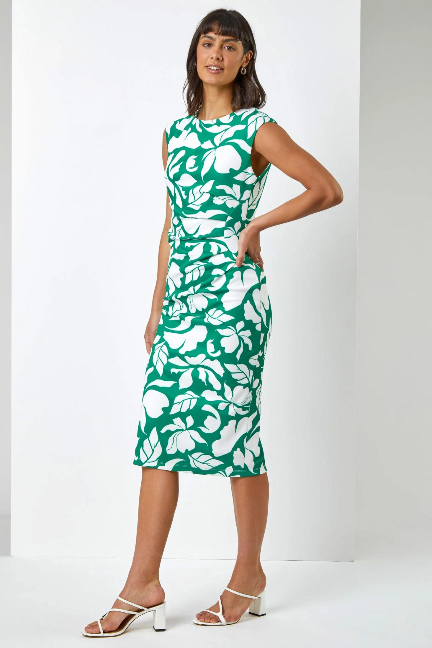 Roman Green Leaf Print Scuba Shift Dress 5 Roman Green Leaf Print Scuba Shift Dress - Image 3