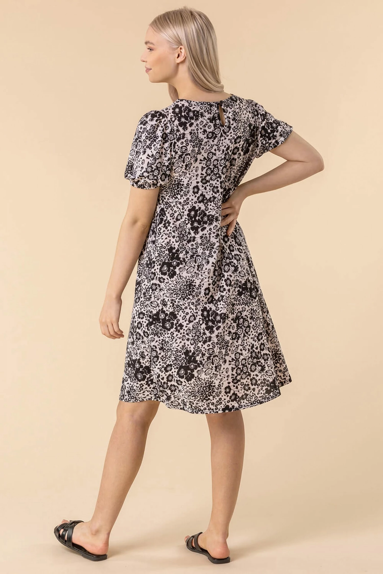 Roman Black Floral Print Swing Dress 4 Roman Black Floral Print Swing Dress - Image 2