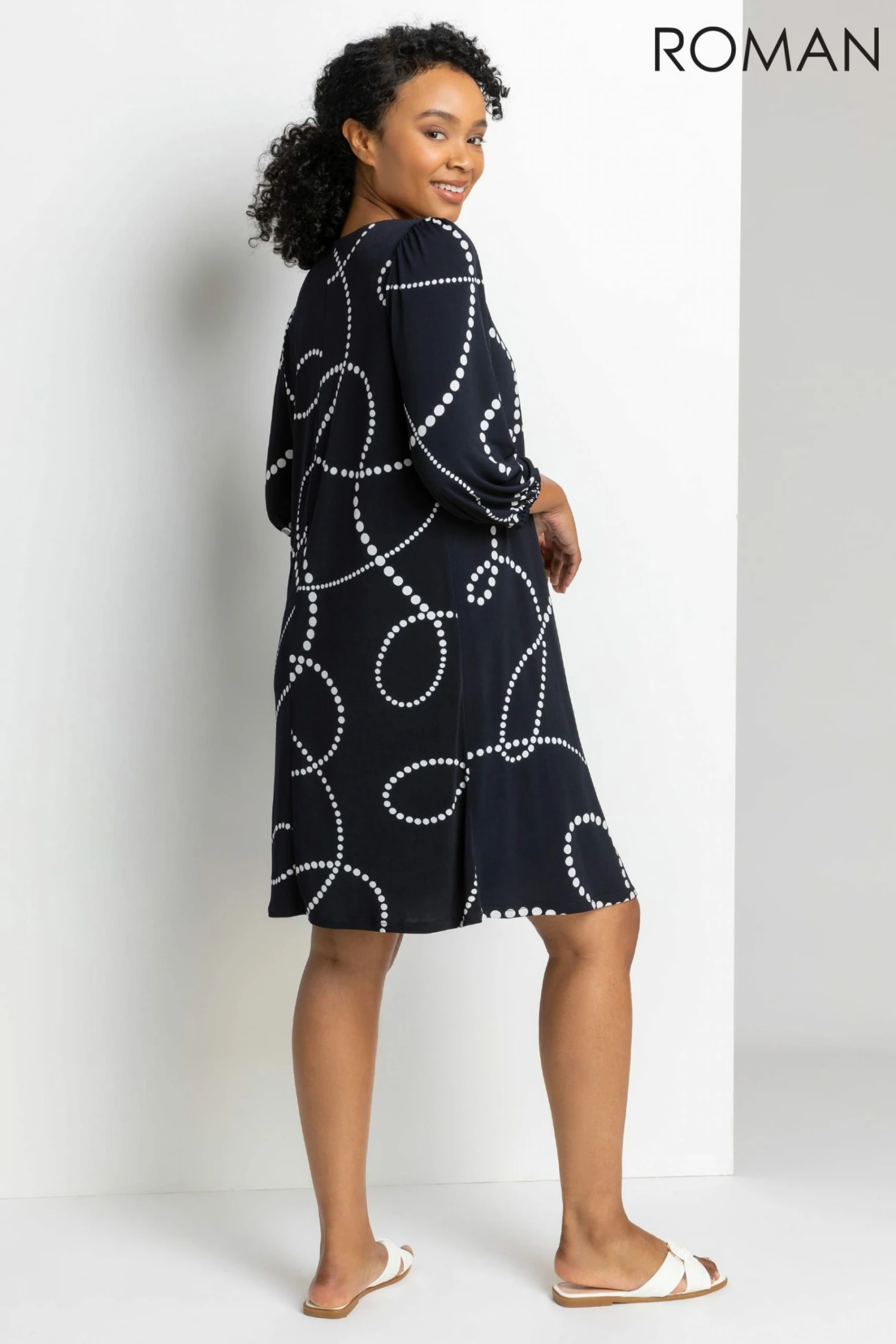 Roman Blue Petite Linear Spot Print Shift Dress 4 Roman Blue Petite Linear Spot Print Shift Dress - Image 2