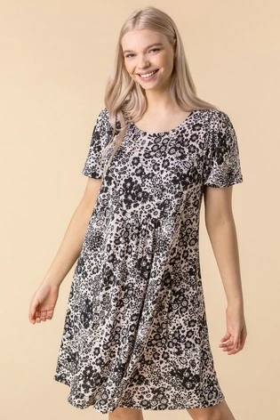 Roman Black Floral Print Swing Dress 7 Roman Black Floral Print Swing Dress - Image 5