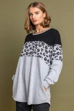 Roman Grey Curve Animal Print Colourblock Top 11 Roman Grey Curve Animal Print Colourblock Top -Roman Sales Shop unnamed file 13257
