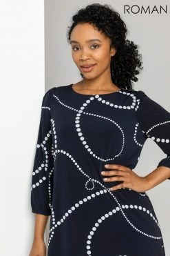 Roman Blue Petite Linear Spot Print Shift Dress 10 Roman Blue Petite Linear Spot Print Shift Dress -Roman Sales Shop unnamed file 1326