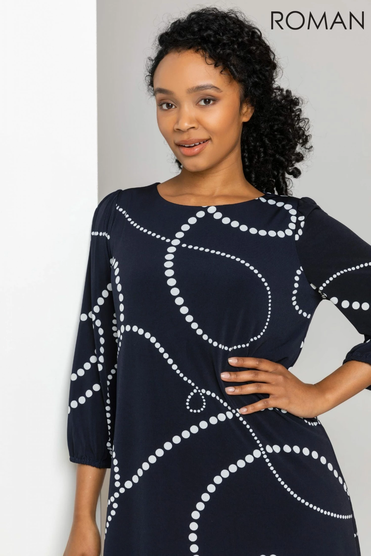 Roman Blue Petite Linear Spot Print Shift Dress 6 Roman Blue Petite Linear Spot Print Shift Dress - Image 4