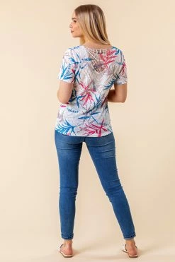 Roman Cream Leaf Print Diamante Embellished T-Shirt 8 Roman Cream Leaf Print Diamante Embellished T-Shirt -Roman Sales Shop unnamed file 13262