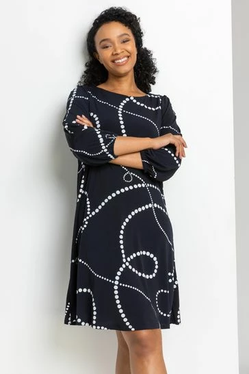 Roman Blue Petite Linear Spot Print Shift Dress 7 Roman Blue Petite Linear Spot Print Shift Dress - Image 5
