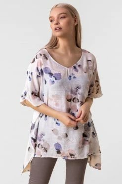 Roman Multi Abstract Floral Print Tunic Top