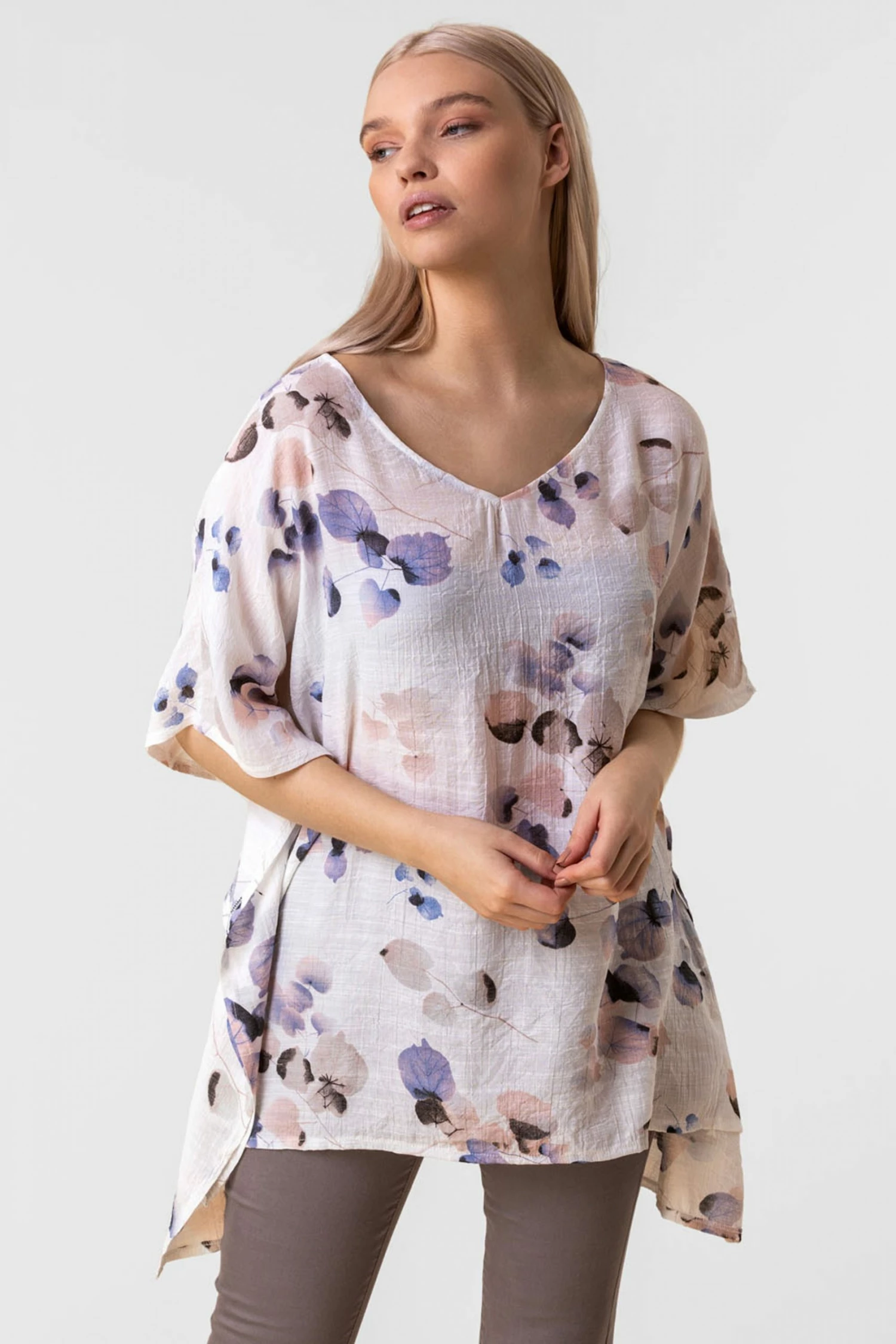 Roman Multi Abstract Floral Print Tunic Top 3 Roman Multi Abstract Floral Print Tunic Top