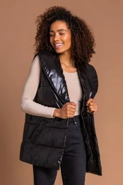 Roman Black Quilted Faux Leather Collared Gilet
