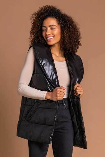 Roman Black Quilted Faux Leather Collared Gilet 7 Roman Black Quilted Faux Leather Collared Gilet - Image 5