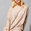 Roman Pink Foil Heart Pocket Sweater Top