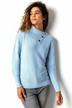 Roman Blue Cowl Neck Button Detail Jumper