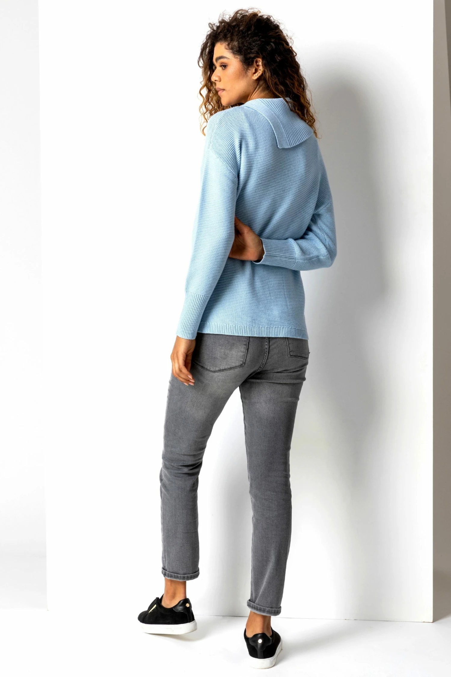 Roman Blue Cowl Neck Button Detail Jumper 4 Roman Blue Cowl Neck Button Detail Jumper - Image 2