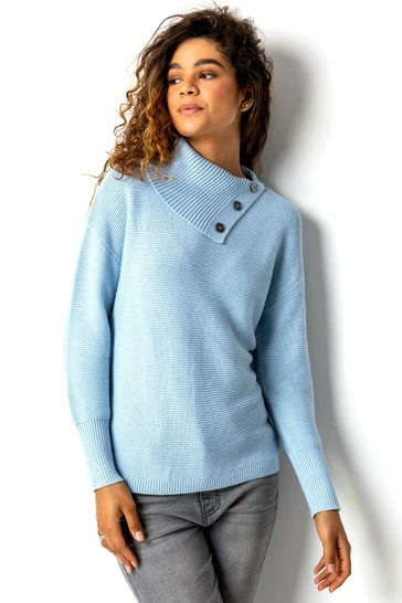 Roman Blue Cowl Neck Button Detail Jumper 7 Roman Blue Cowl Neck Button Detail Jumper - Image 5