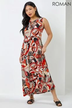 Roman Orange & Red Petite Paisley Print Tie Neck Maxi Dress 9 Roman Orange & Red Petite Paisley Print Tie Neck Maxi Dress -Roman Sales Shop unnamed file 1330