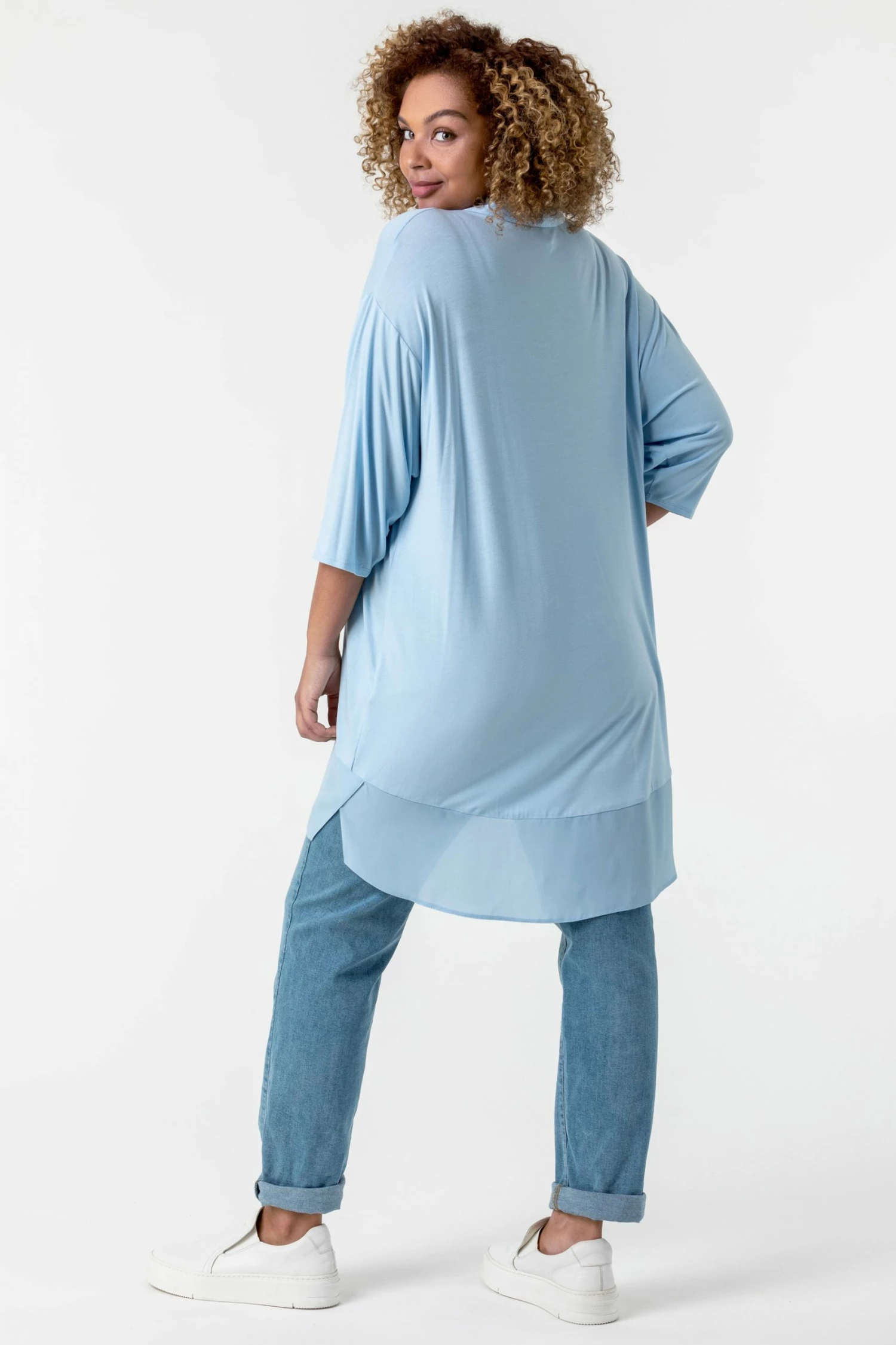 Roman Blue Curve Chiffon Hem Top 4 Roman Blue Curve Chiffon Hem Top - Image 2