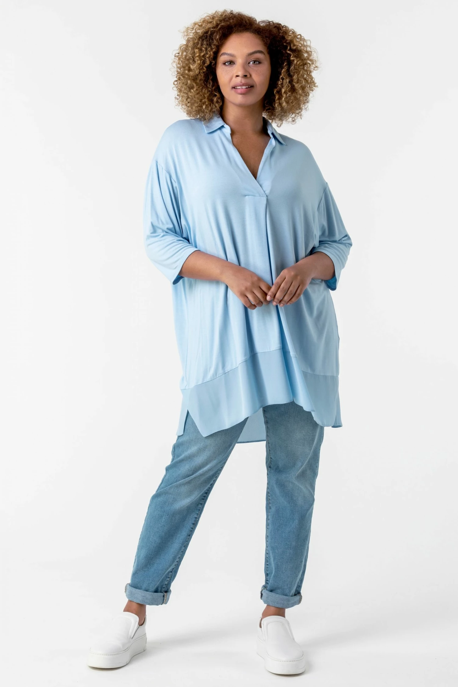 Roman Blue Curve Chiffon Hem Top 5 Roman Blue Curve Chiffon Hem Top - Image 3