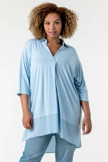 Roman Blue Curve Chiffon Hem Top 7 Roman Blue Curve Chiffon Hem Top - Image 5