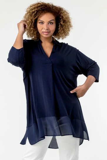 Roman Blue Curve Chiffon Hem Top 8 Roman Blue Curve Chiffon Hem Top - Image 6