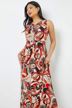 Roman Orange & Red Petite Paisley Print Tie Neck Maxi Dress 11 Roman Orange & Red Petite Paisley Print Tie Neck Maxi Dress -Roman Sales Shop unnamed file 1332