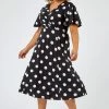 Roman Black Curve Spot Print Midi Dress