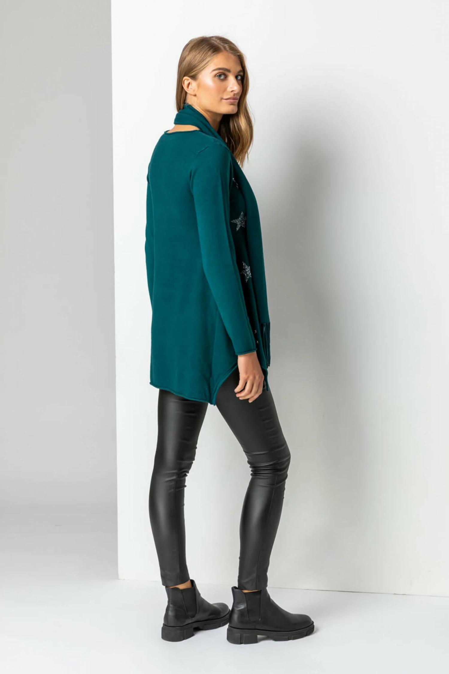 Roman Green Star Print Knitted Tunic With Tassel Scarf 4 Roman Green Star Print Knitted Tunic With Tassel Scarf - Image 2