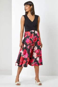 Roman Black & Pink Floral Print Twist Detail Fit & Flare Dress 9 Roman Black & Pink Floral Print Twist Detail Fit & Flare Dress -Roman Sales Shop unnamed file 13344