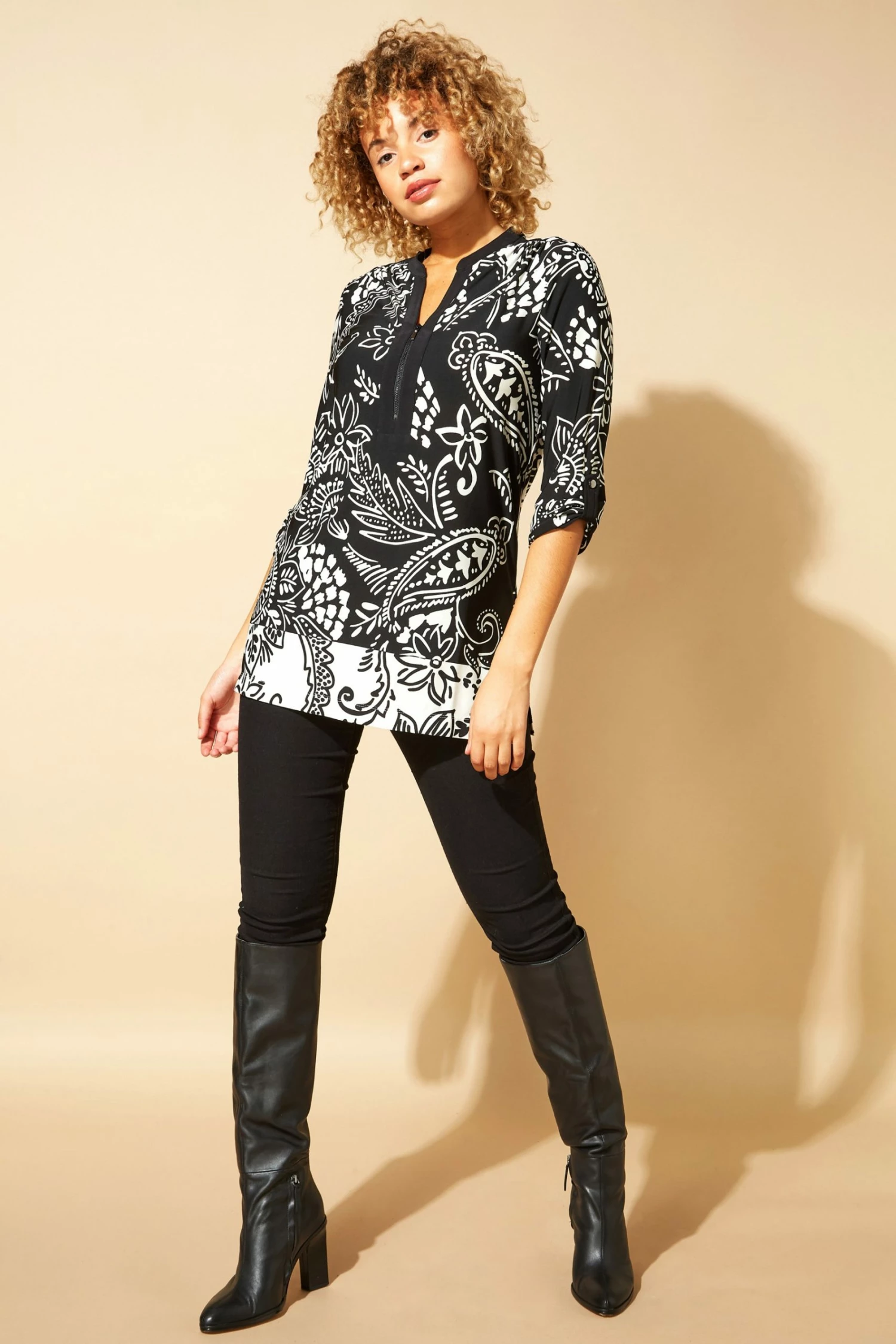 Roman Black Originals Contrast Paisley Print Zip Detail Top 4 Roman Black Originals Contrast Paisley Print Zip Detail Top - Image 2