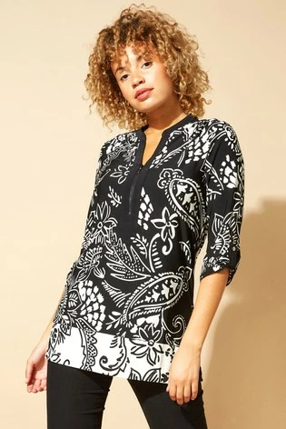 Roman Black Originals Contrast Paisley Print Zip Detail Top 7 Roman Black Originals Contrast Paisley Print Zip Detail Top - Image 5