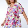 Roman White Multi Curve Floral Gathered Smock Top 1 Roman White Multi Curve Floral Gathered Smock Top -Roman Sales Shop unnamed file 13357